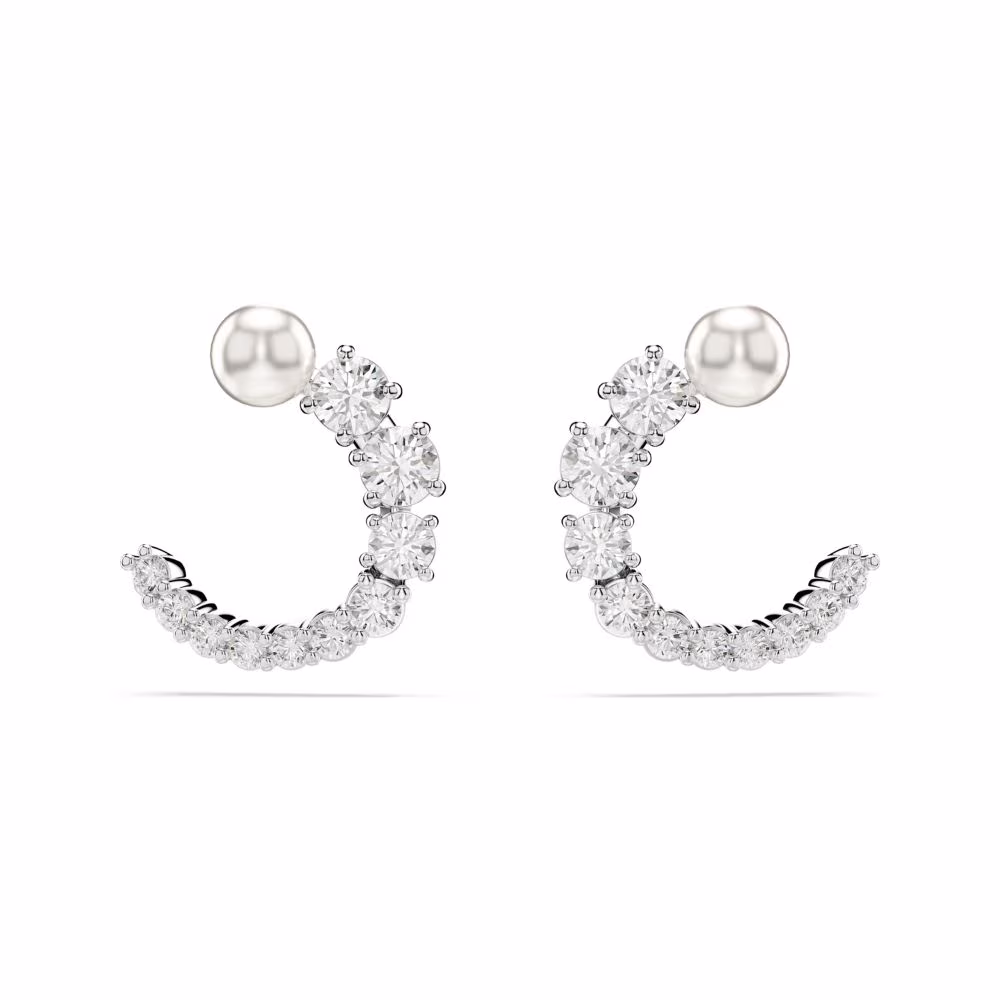 Demi Créoles Swarovski Matrix perle, rhodiées, blanches