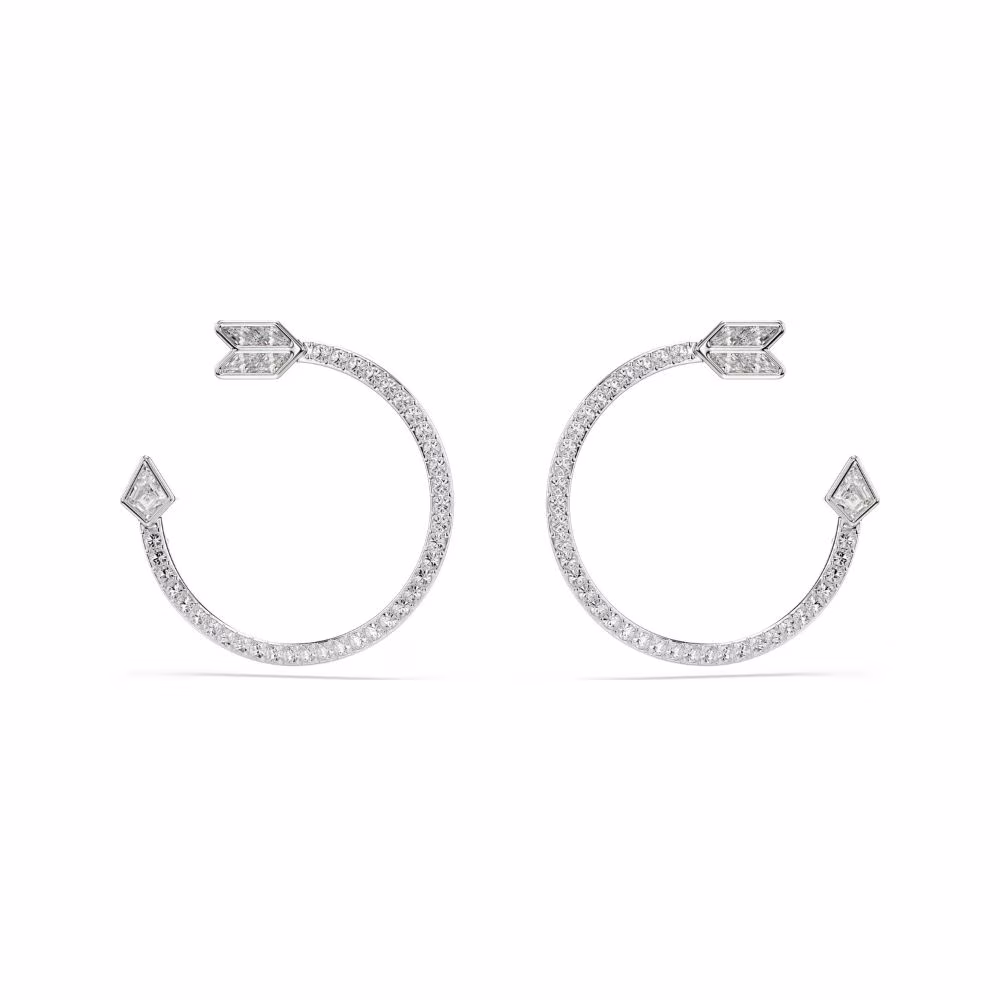 Anneaux d’oreilles Swarovski Idyllia, flèche, métal rhodié, blanches