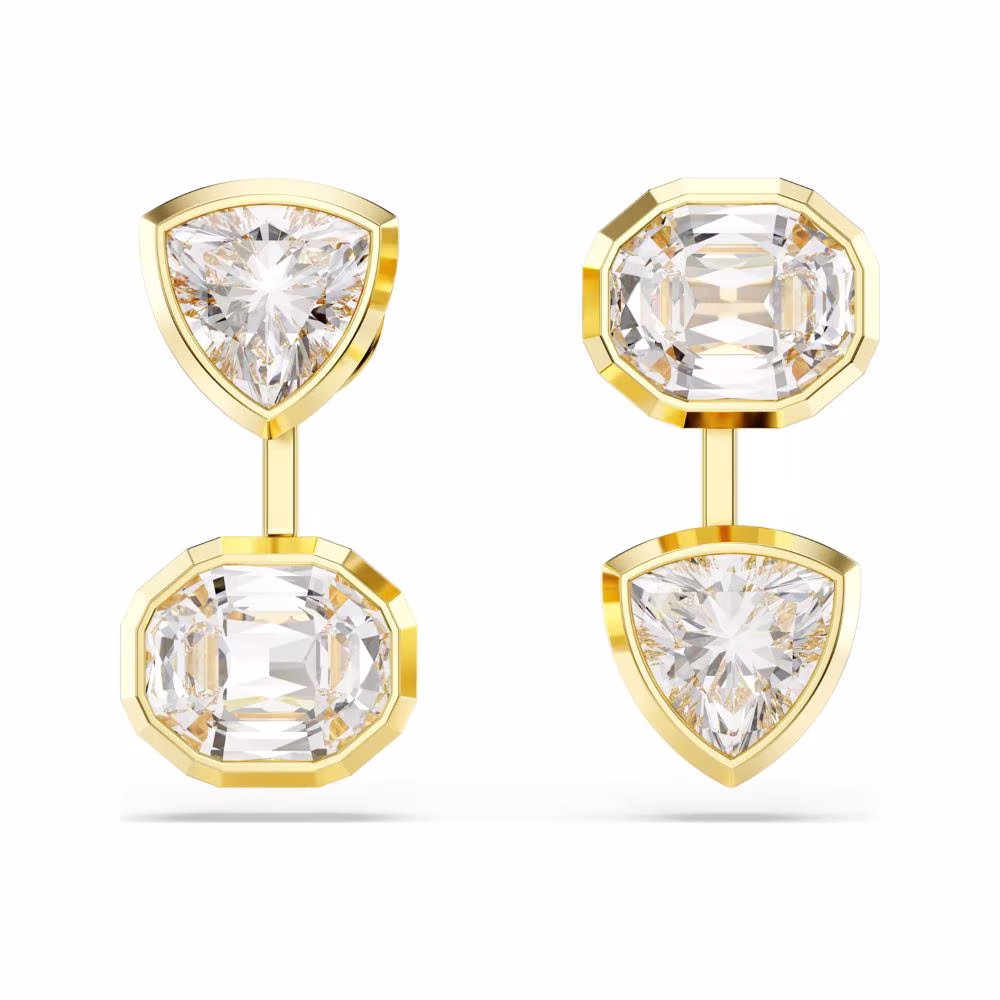 Boucles d’Oreilles asymétriques Swarovski Imber, dorées, blanc