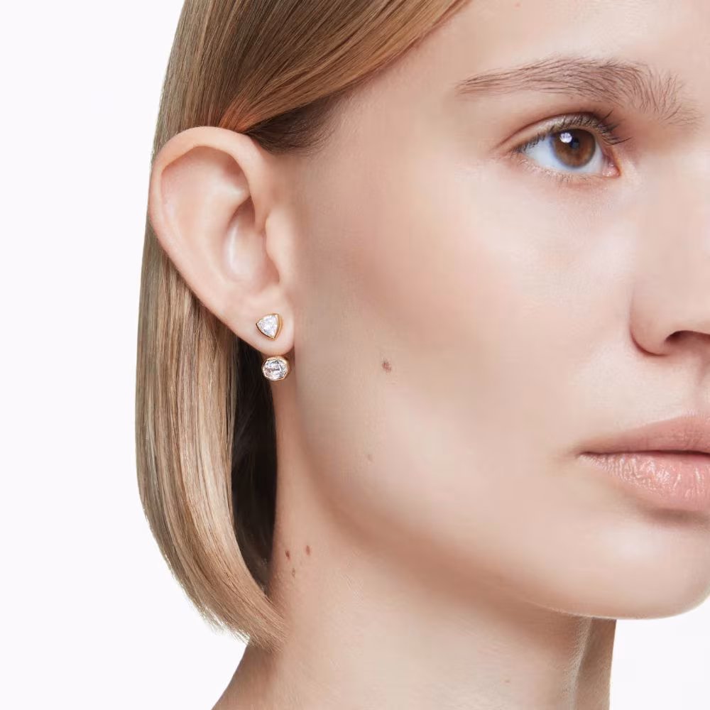 Boucles d’Oreilles asymétriques Swarovski Imber, dorées, blanc – Image 3