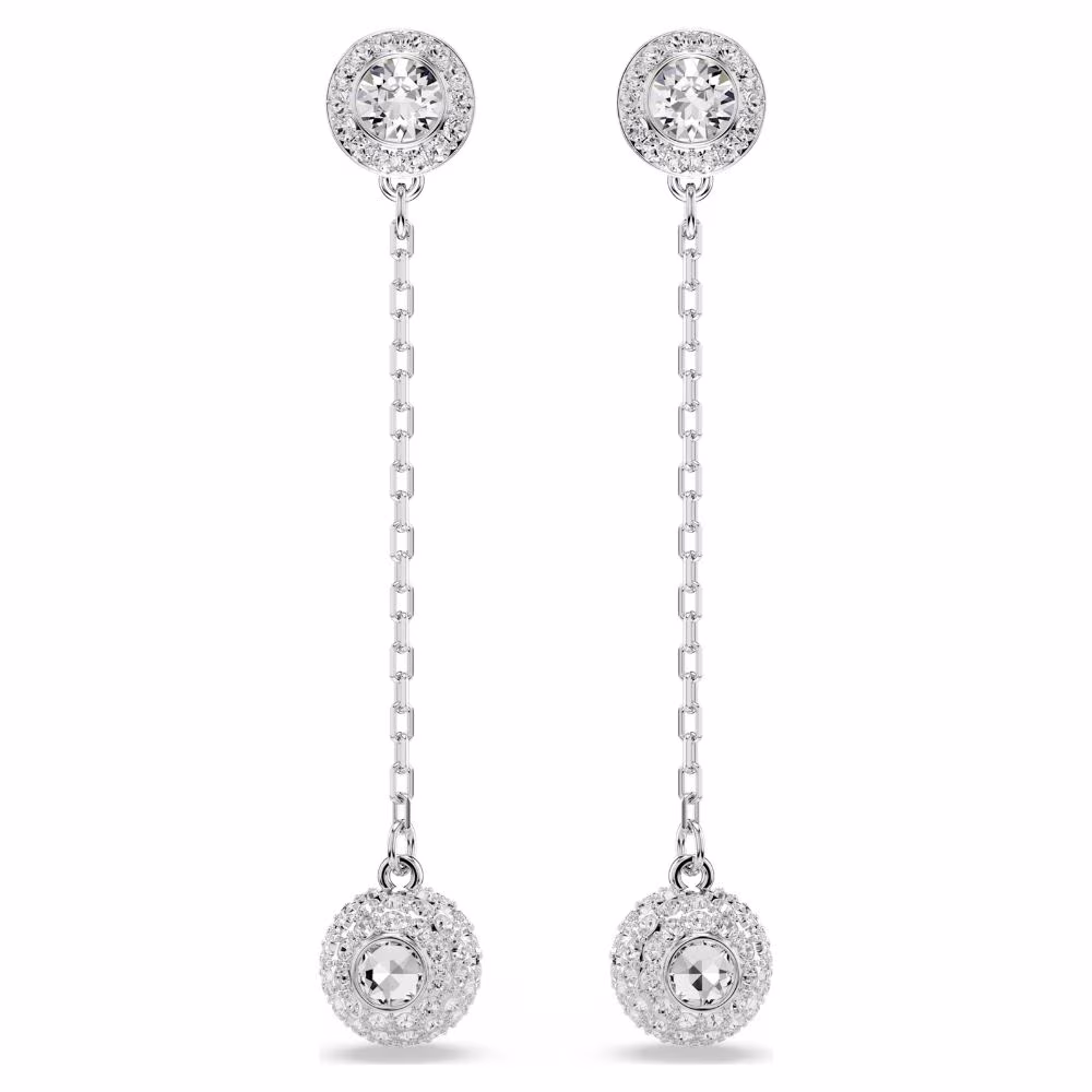 Boucles pendantes Swarovski Una Angelic, rhodiées, blanc