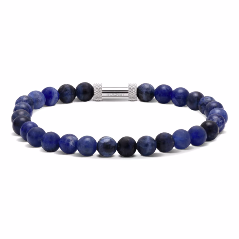 Bracelet Rochet Zen, perles lapis lazuli 6mm et acier
