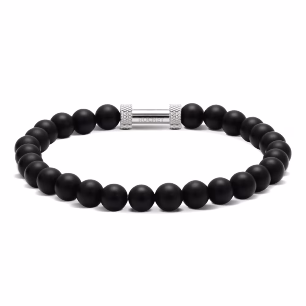 Bracelet Rochet Zen, agates noires 6mm et acier – Image 2
