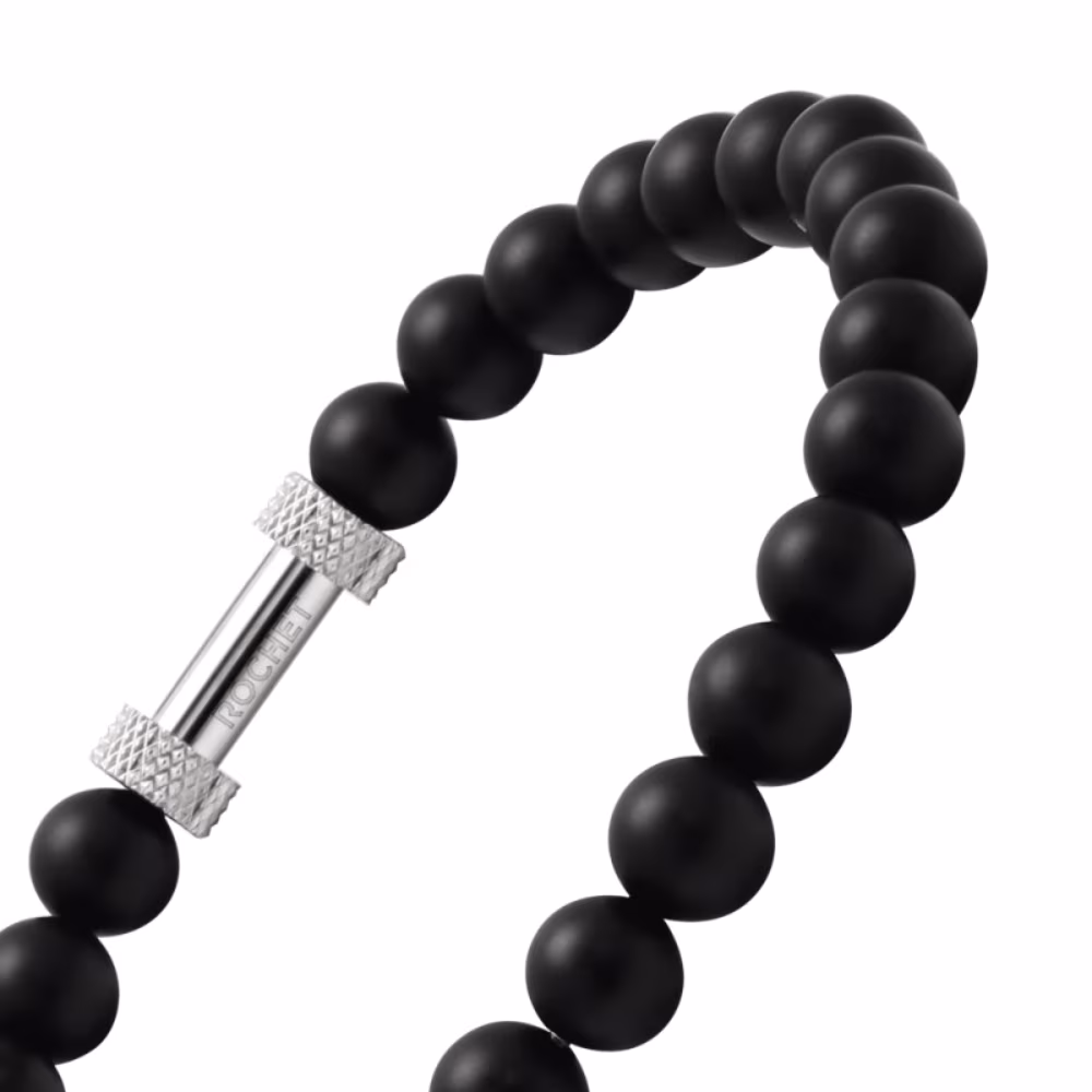 Bracelet Rochet Zen, agates noires 6mm et acier – Image 5