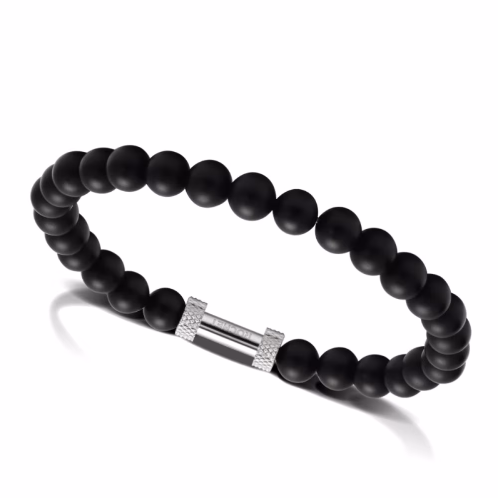 Bracelet Rochet Zen, agates noires 6mm et acier – Image 3