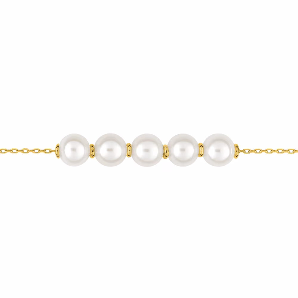 Bracelet or jaune 18 carats avec perles de culture blanches 5 mm – Image 2