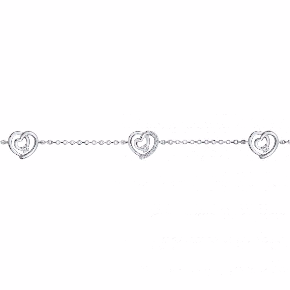 Bracelet Argent Triple Cœurs Pavé Oxydes