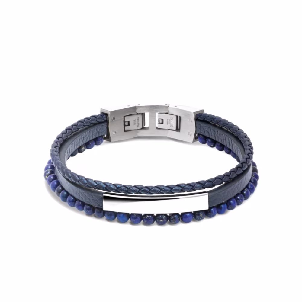 Bracelet Rochet Yale cuir bleu & lapis lazuli