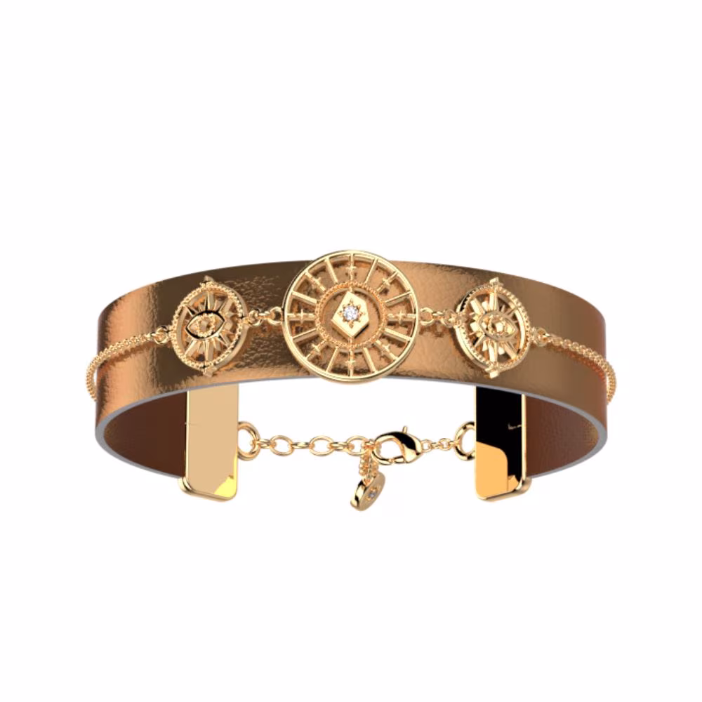 Bracelet Les Georgettes Astrale doré & cuir marron