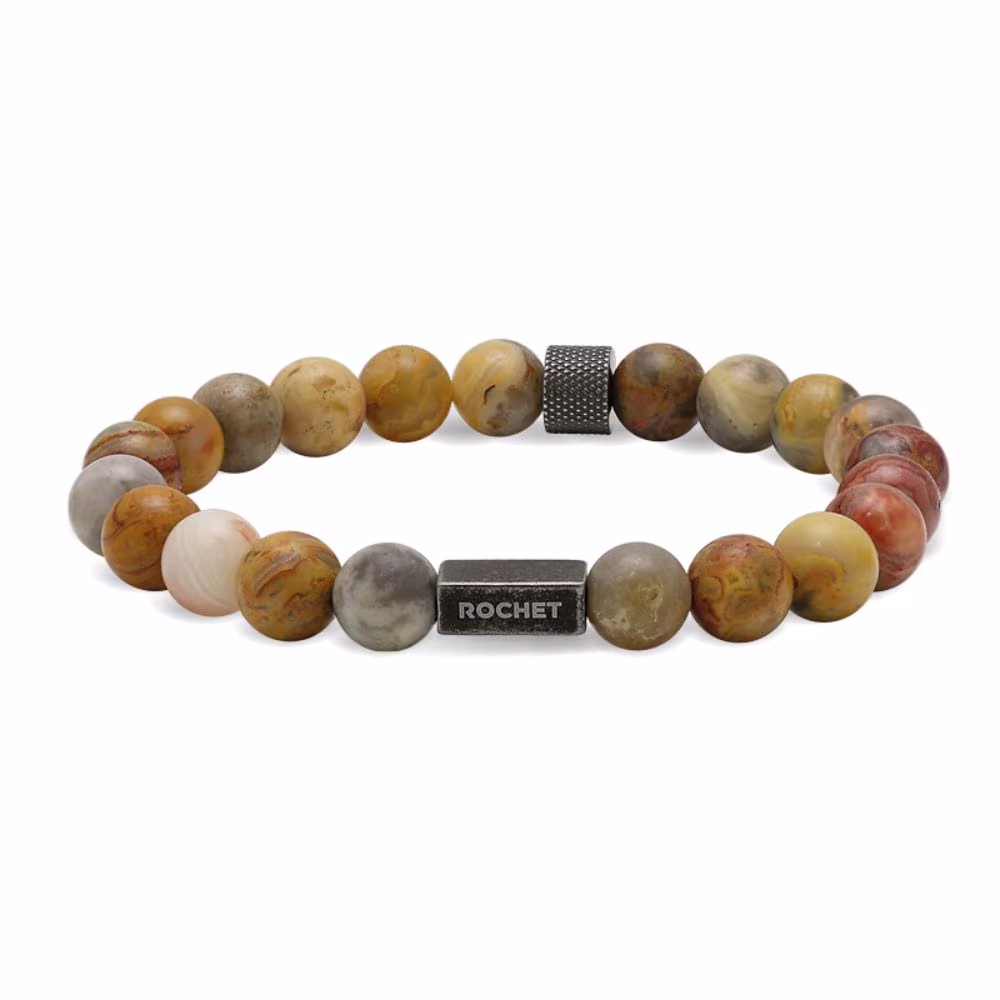 Bracelet Rochet Zen, agate crazy 8mm et acier