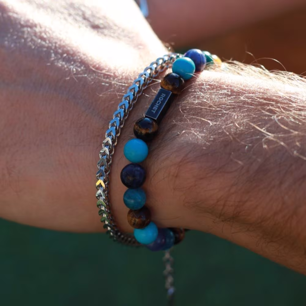 Bracelet Rochet Zen, perles apatite, oeil de tige et acier vintage – Image 3