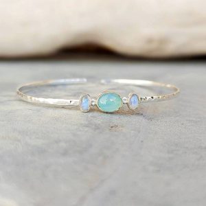 Bracelet jonc argent et calcédoine POÉTIQUE