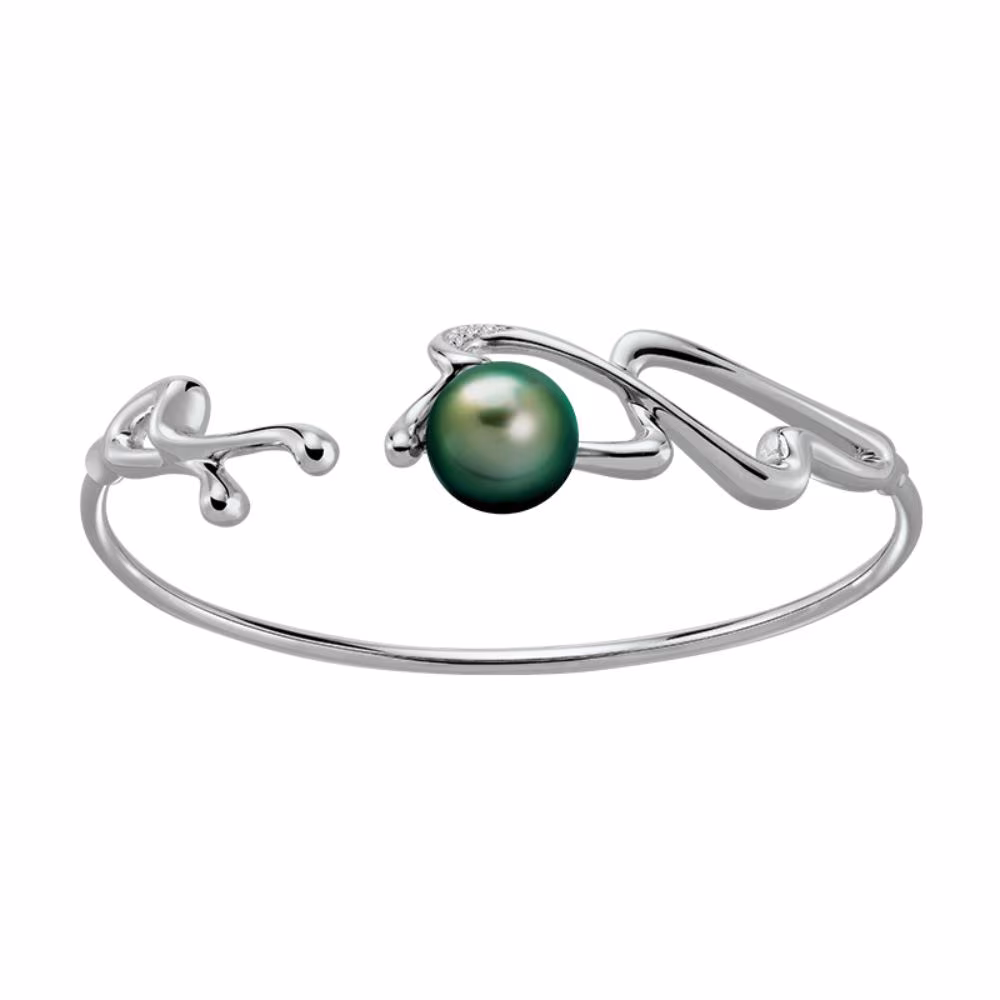 Jonc Iza B Lagune Argent & Perle de Tahiti