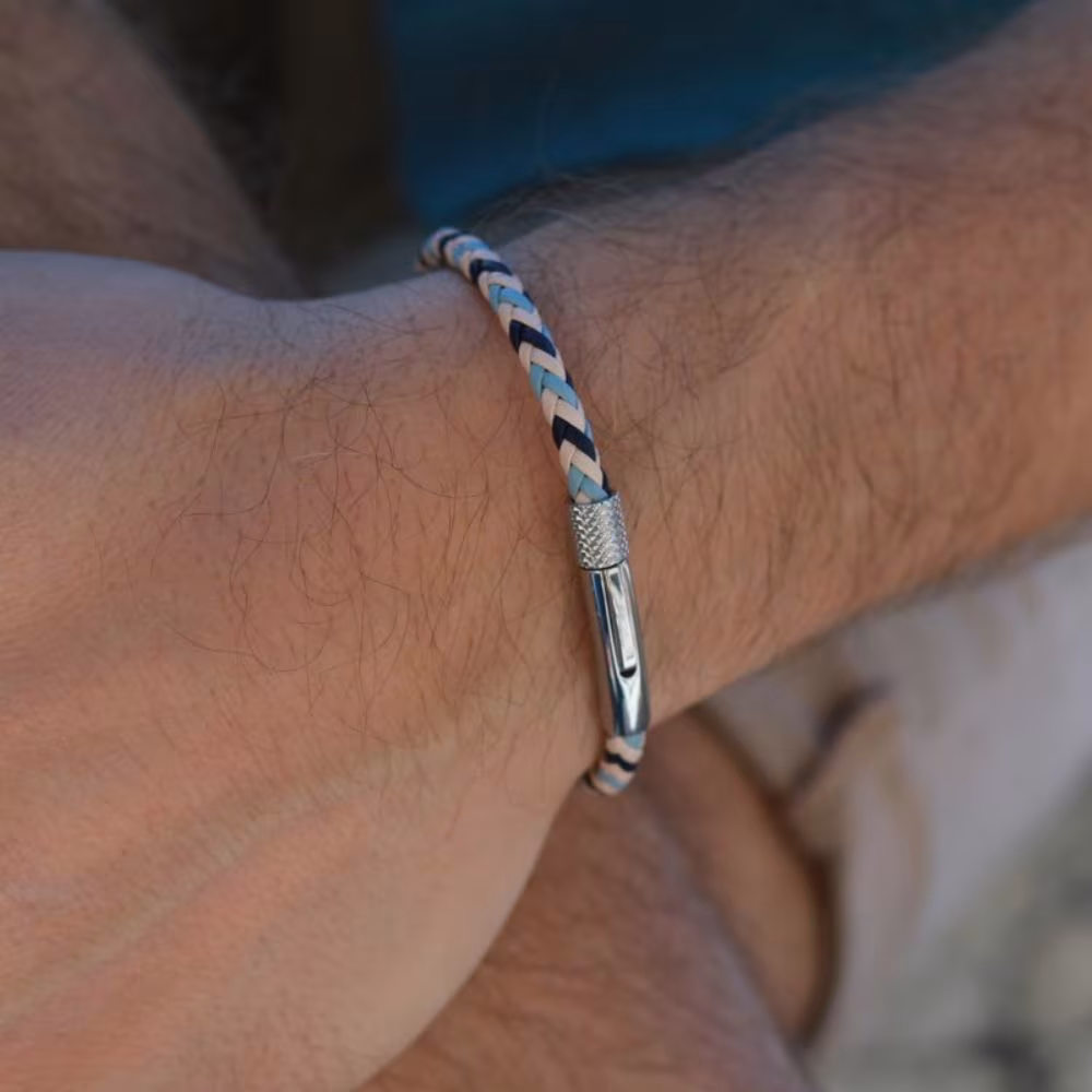 Bracelet Rochet Driver Cuirs 3 Couleurs Tressés et Acier – Image 3