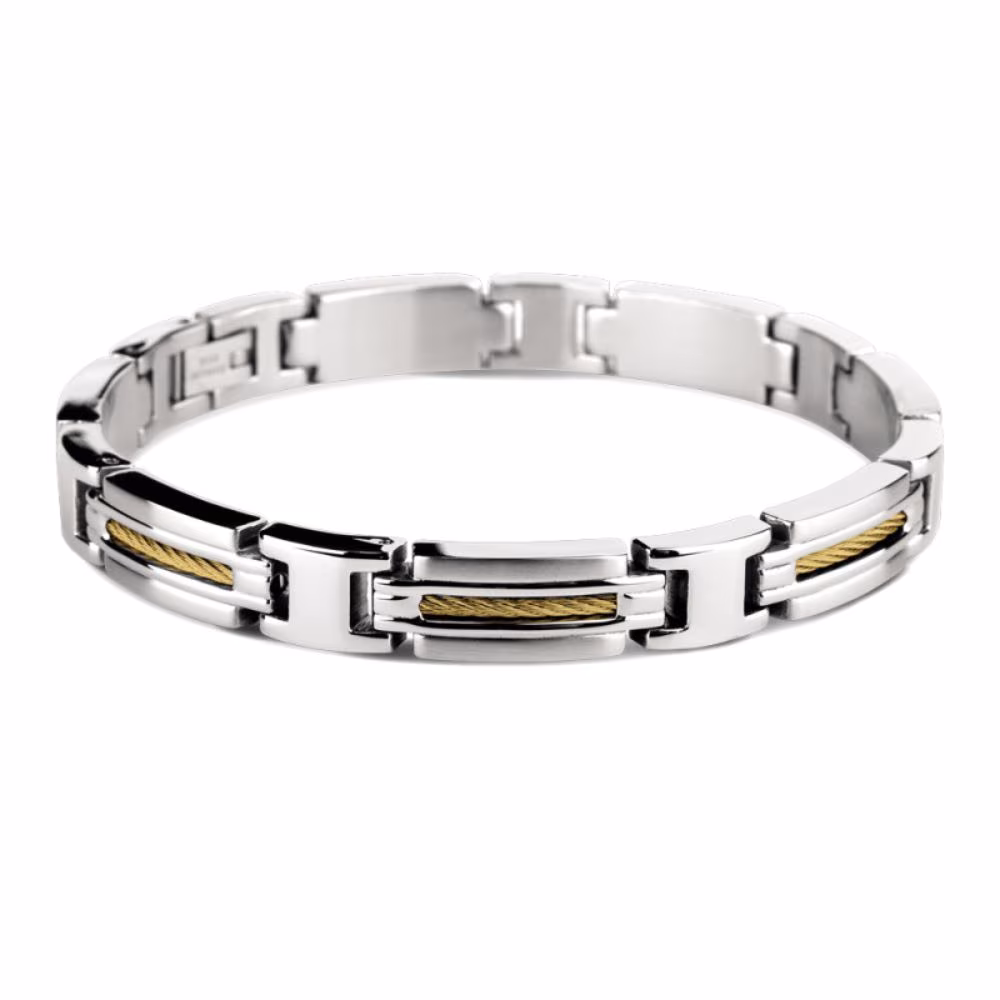 Bracelet Rochet Marina, acier, câble doré