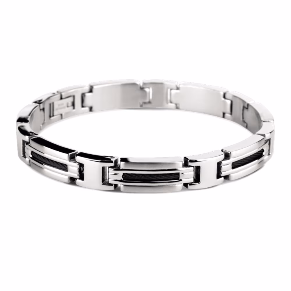 Bracelet Rochet Marina, acier et cable PVD noir