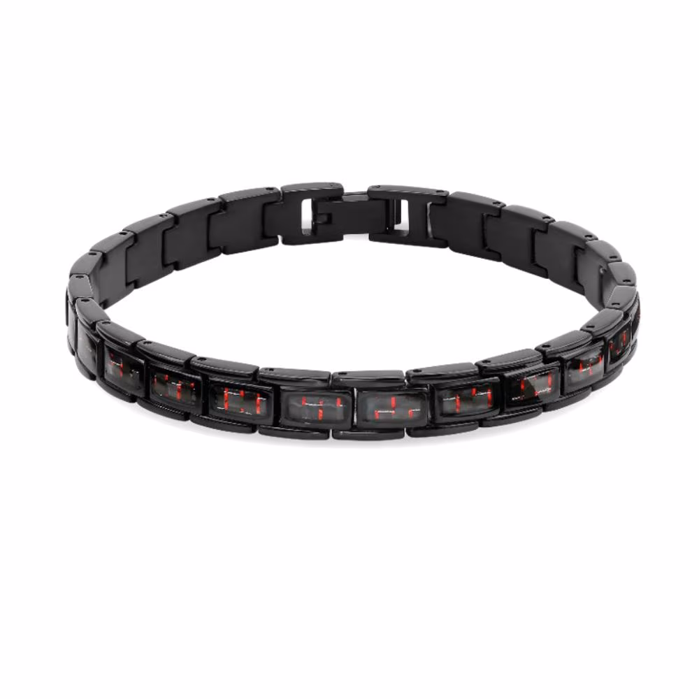 Bracelet Rochet Mercury PVD Noir & Carbone Rouge