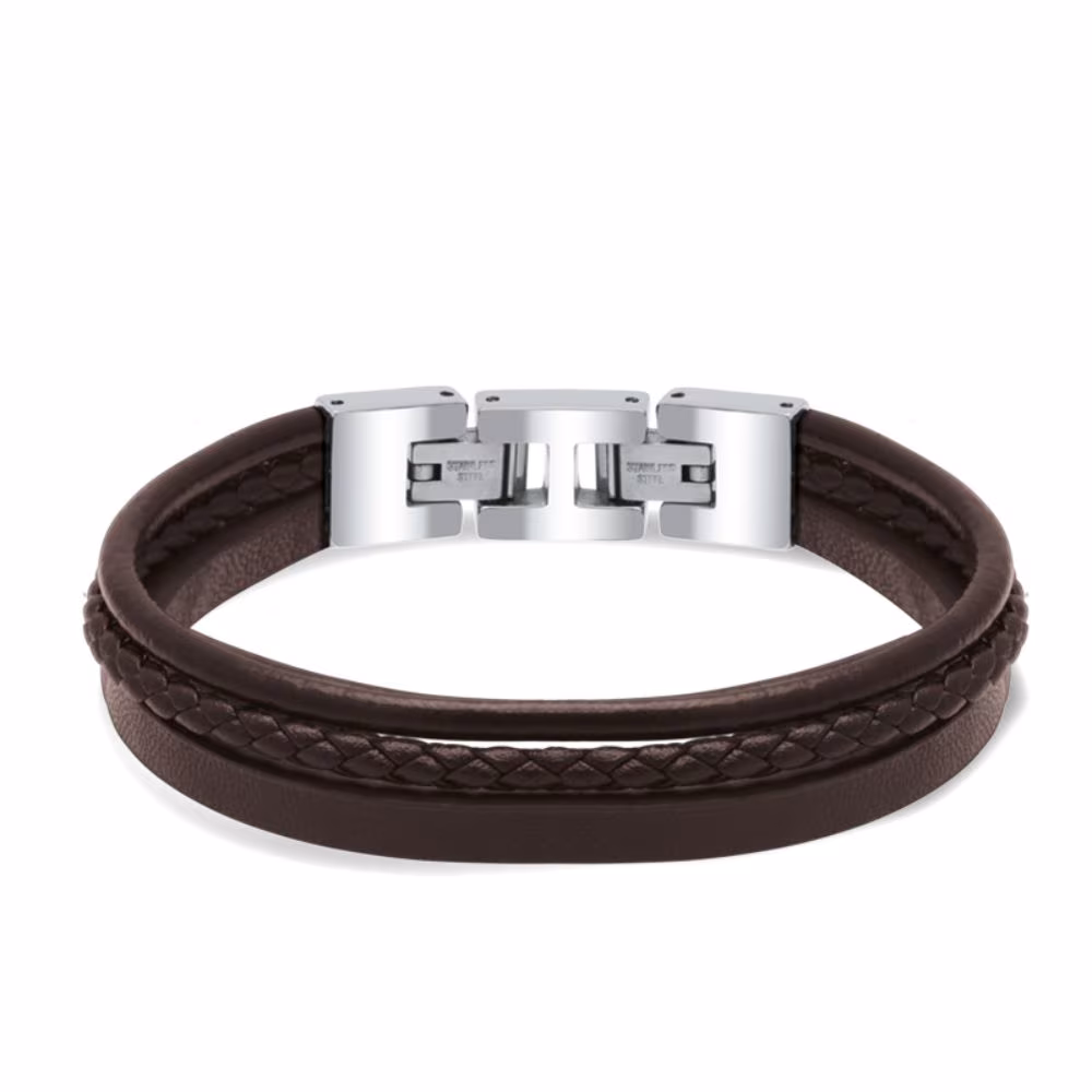 Bracelet Rochet Stanford, cuir marron et acier HB7603