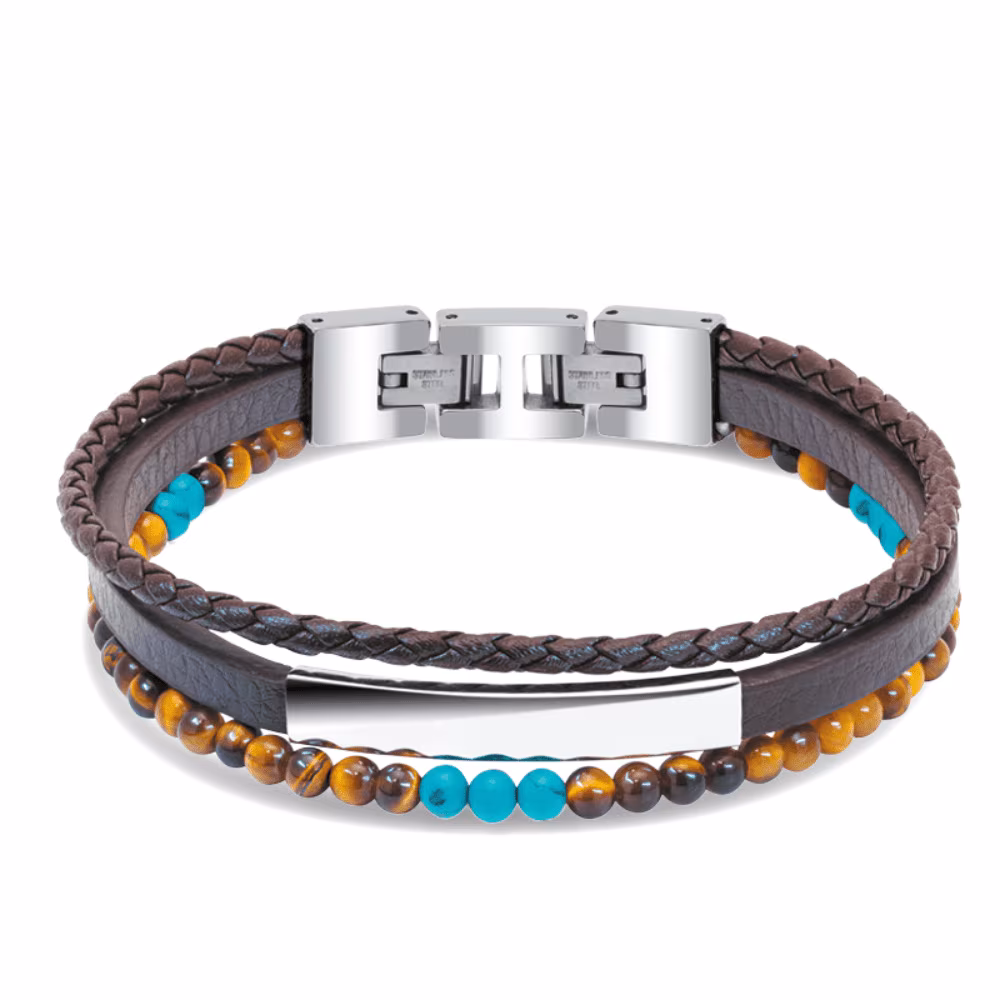 Bracelet Rochet Yale Marron Oeil de Tigre et Turquoise