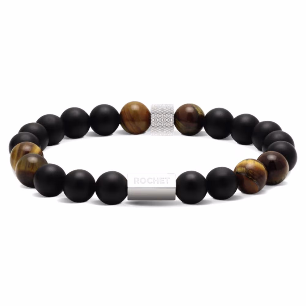 Bracelet Rochet Zen, oeil de tigre, agates noires