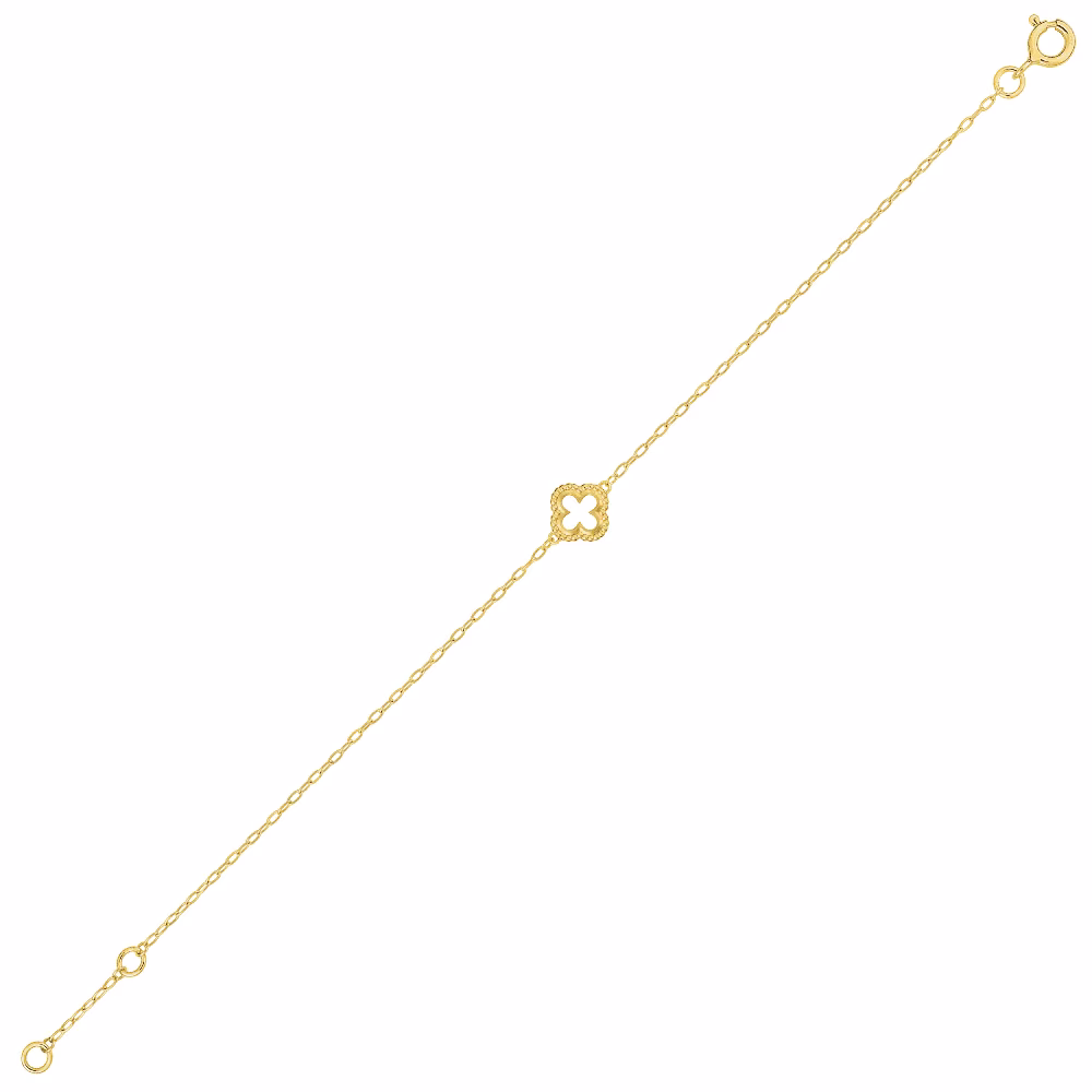 Bracelet trefle ajouré, or jaune 9kt, finition perlée – Image 3
