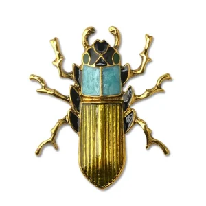 Broche Scarabée Doré & Bleu