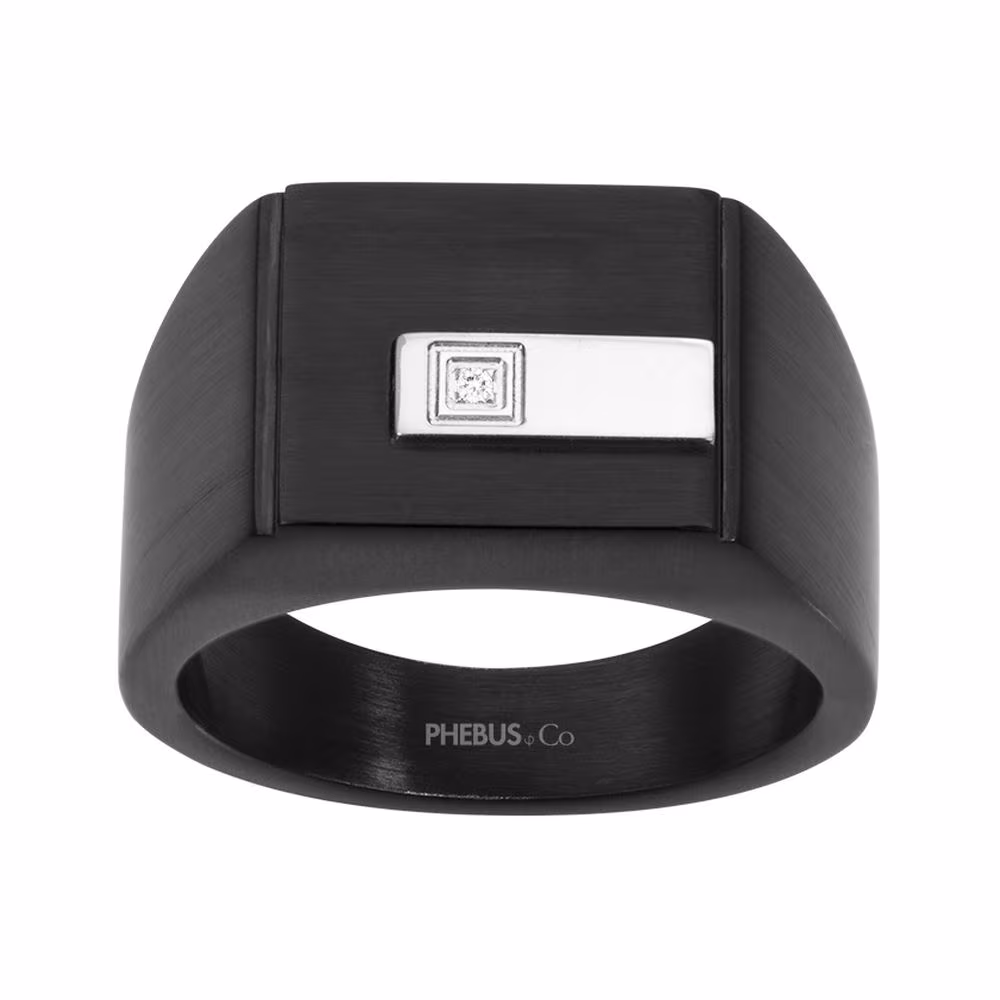 Chevalière Phebus Christiano Acier Noir & Diamant