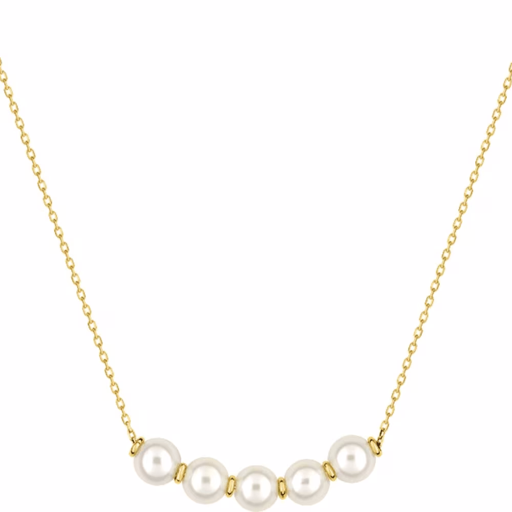 Collier 5 perles de culture blanches et intercalaires en or jaune