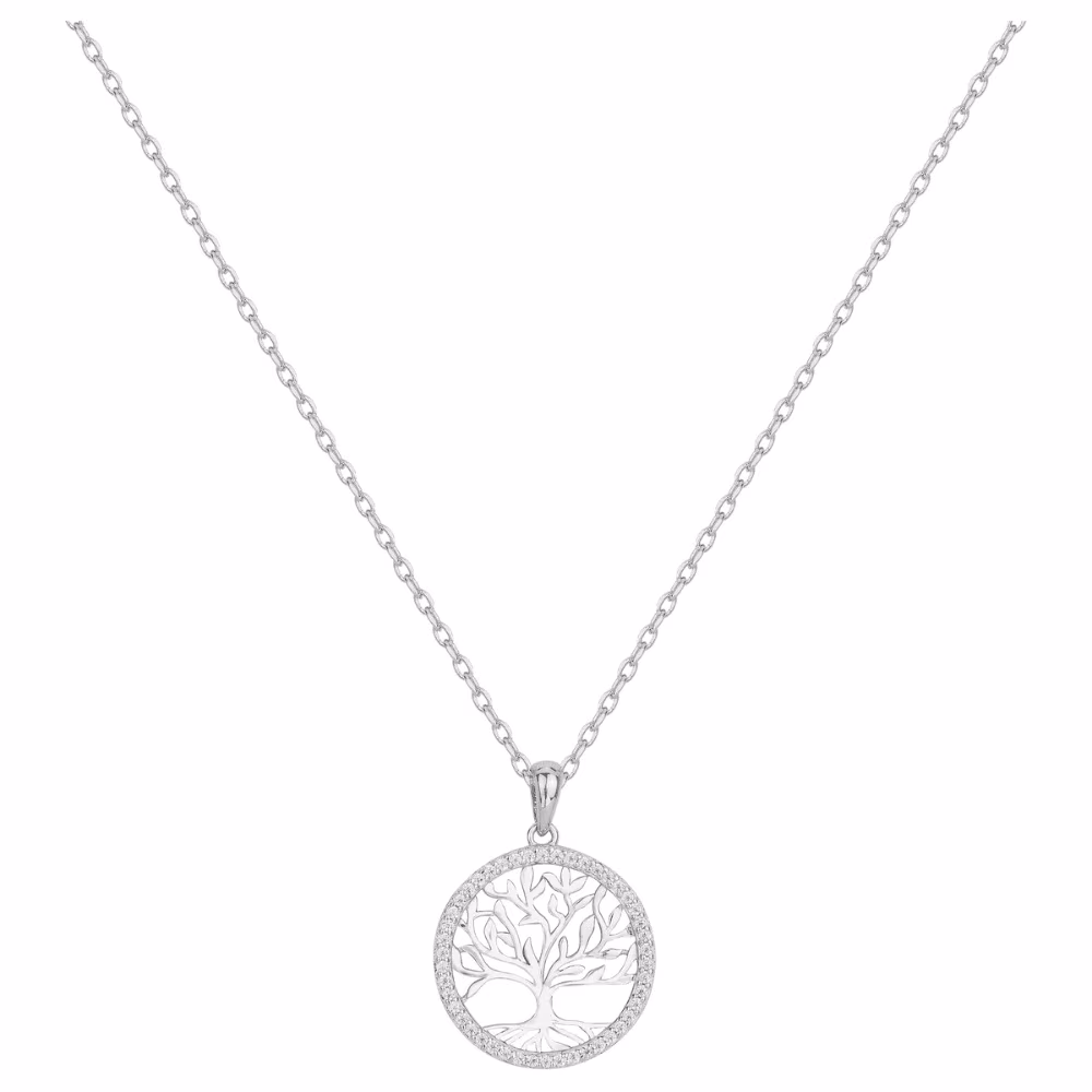 Collier Arbre de Vie Argent et Entourage Pierres Blanches