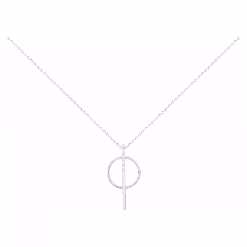 Collier Argent Cercle et Barre Horizontale Pavée