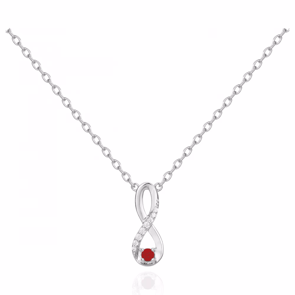 Collier Argent Motif Infini Pierre Rouge