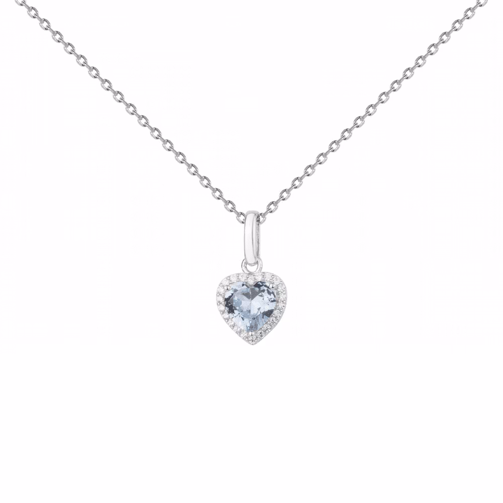 Collier Argent Coeur Bleu et Blanc