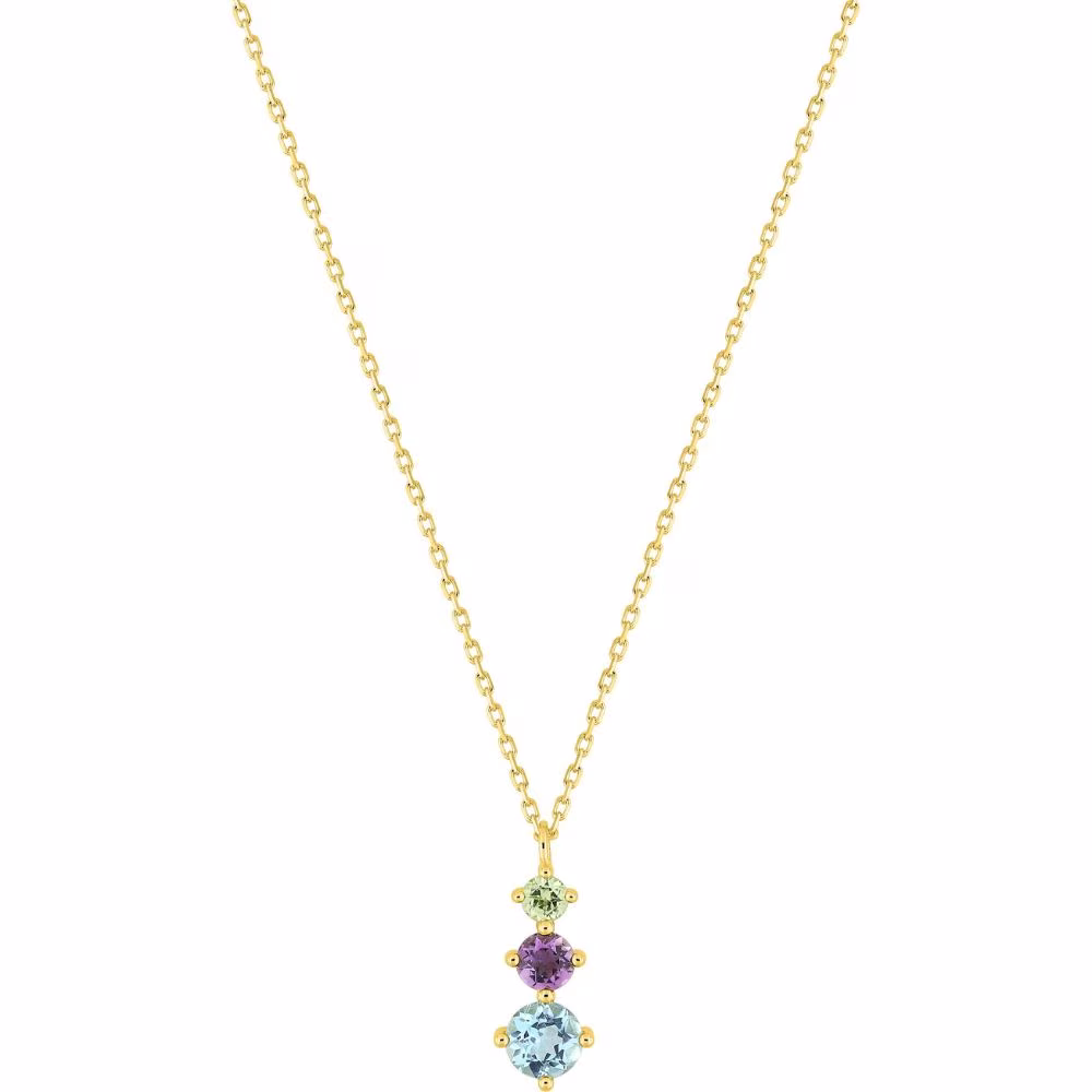 Collier Arlequin 3 Pierres Fines Degradées Or Jaune