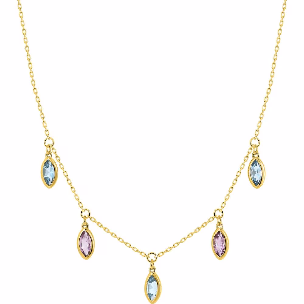 Collier Arlequin Pampilles Gouttes Pierres Fines Or Jaune