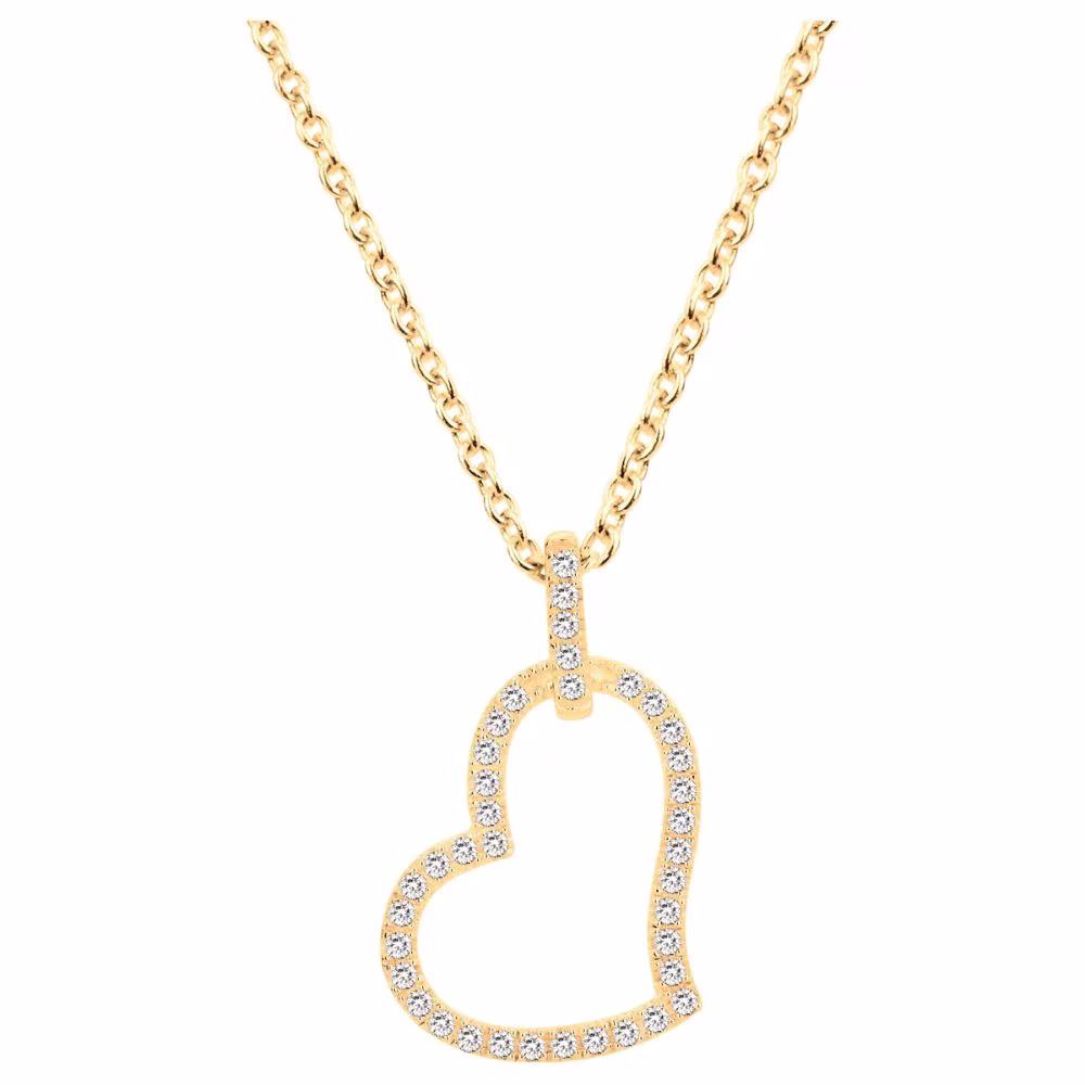 Collier Pendentif Coeur Contemporain Plaqué Or & Oxydes