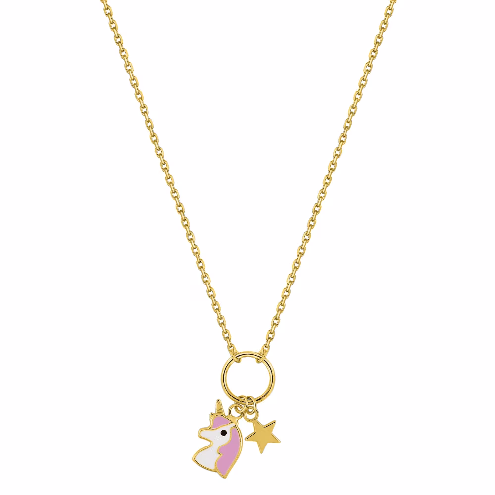 Collier Or Jaune Licorne et Etoile