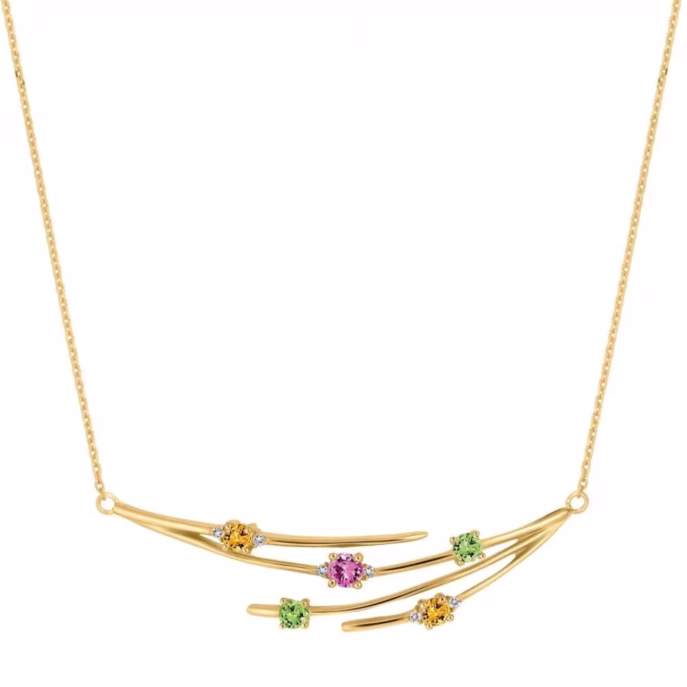 Collier Garel Baia, saphirs mulicilores, diamants, or jaune