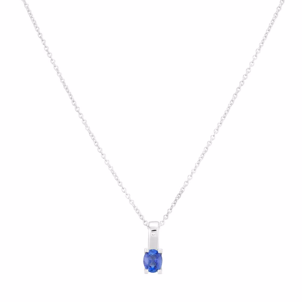 Collier Garel Tara, saphir de Ceylan ovale, diamant, or blanc