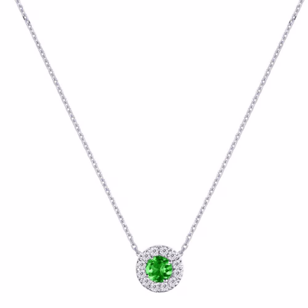Collier Garel Versailles, tsavorite et halo diamants, or blanc