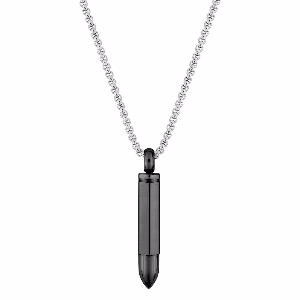 Collier Balle De Fusil Noire & Acier