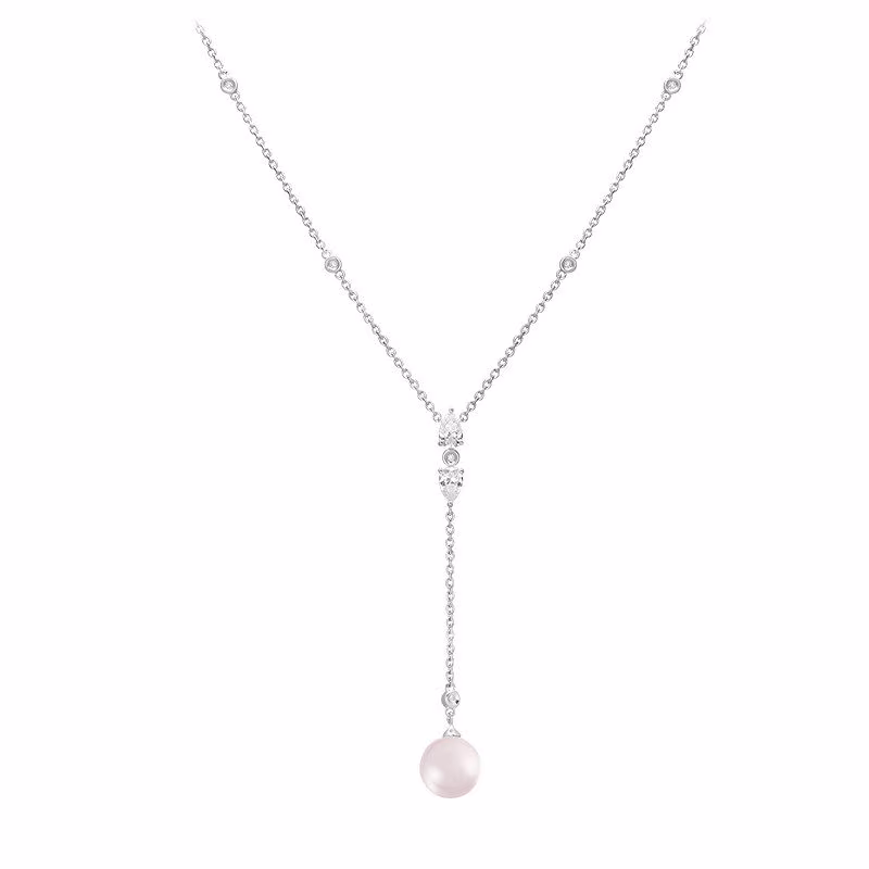 Collier Cravate La Vie En Rose Argent et Perles