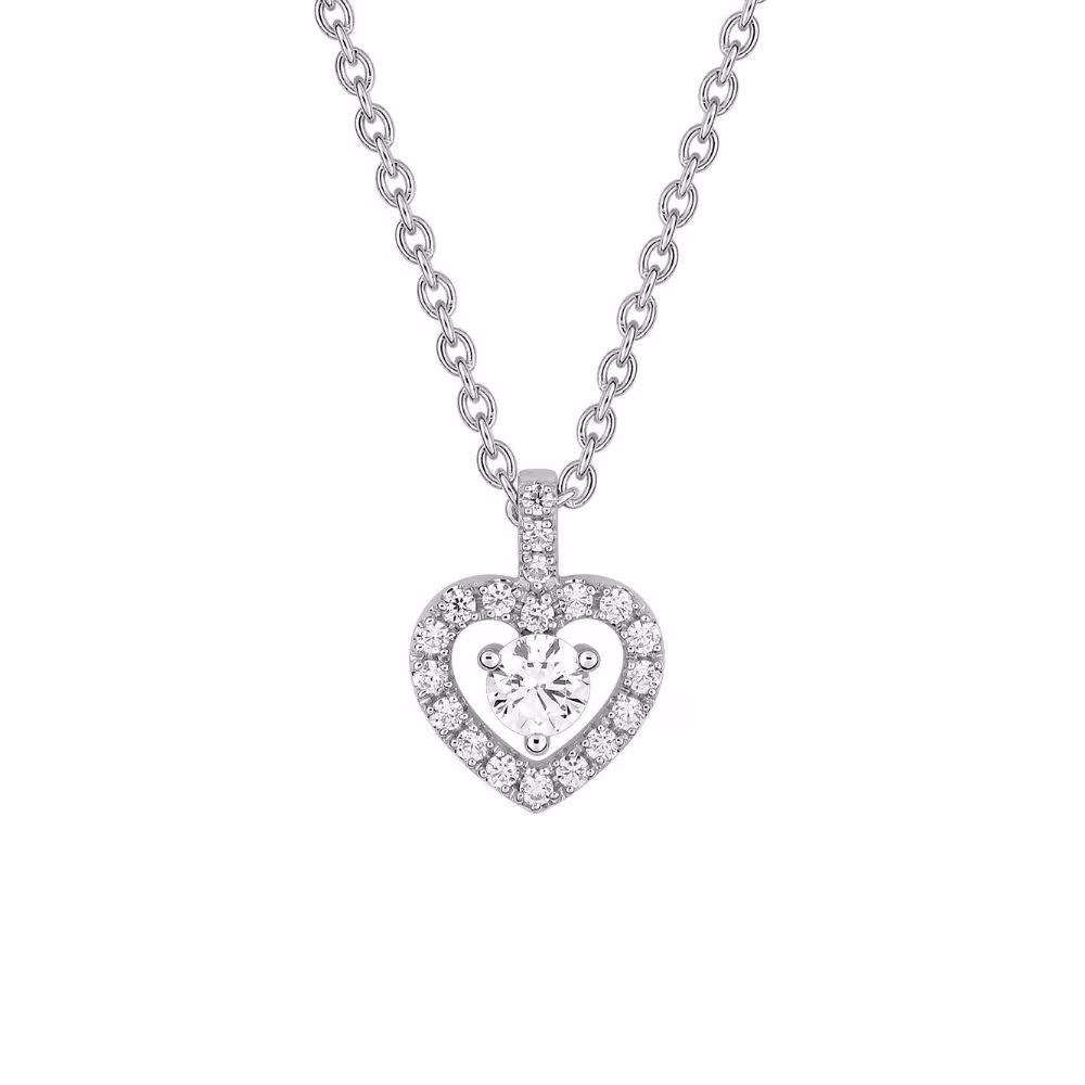 Collier pendentif coeur diamant en or blanc 750 – Image 3