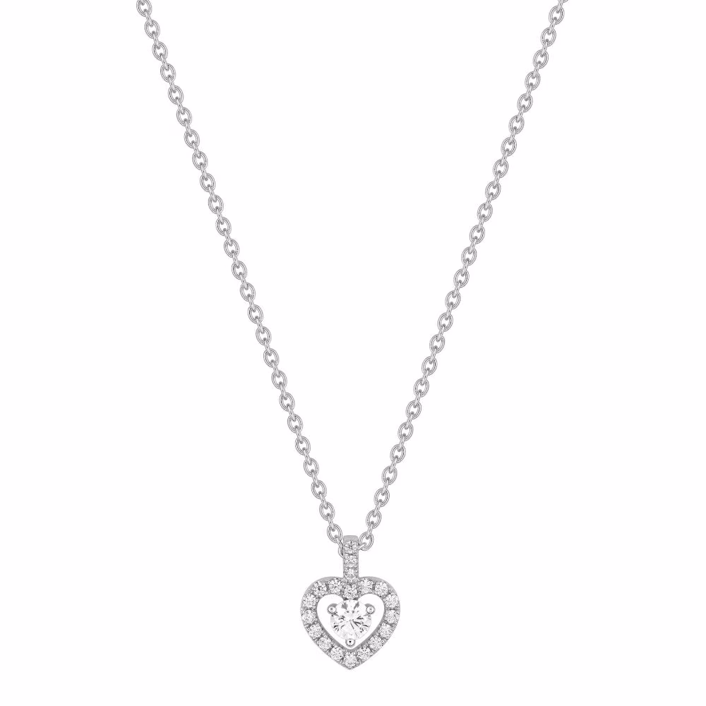 Collier pendentif coeur diamant en or blanc 750