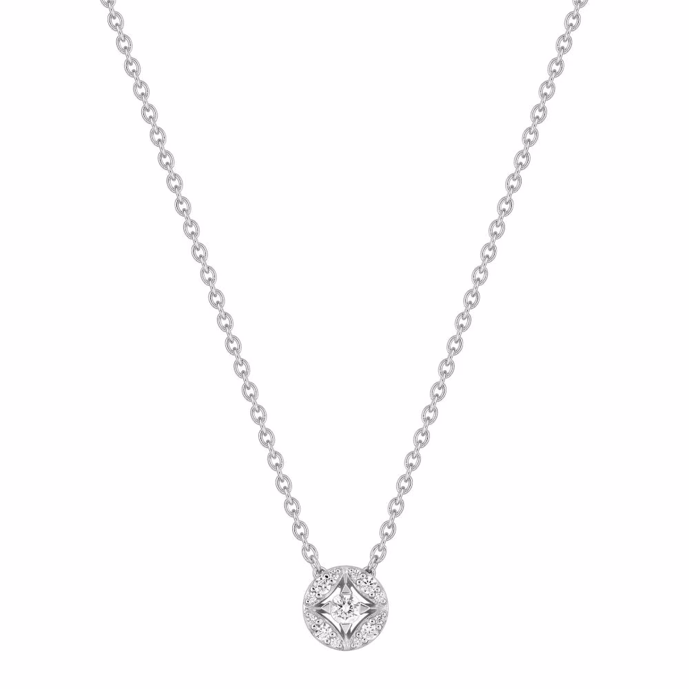 Collier en or blanc, pendentif rond en diamants