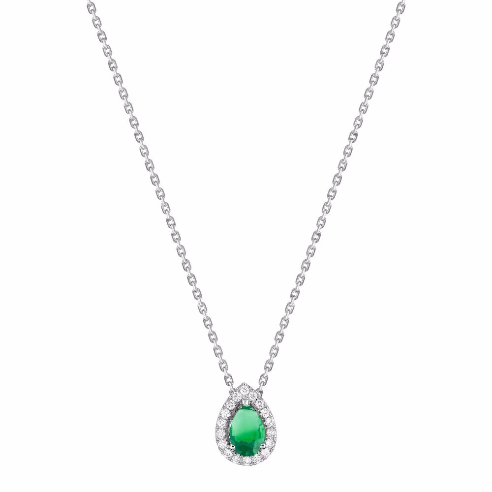 Collier emeraude poire & entourage diamants Victoria