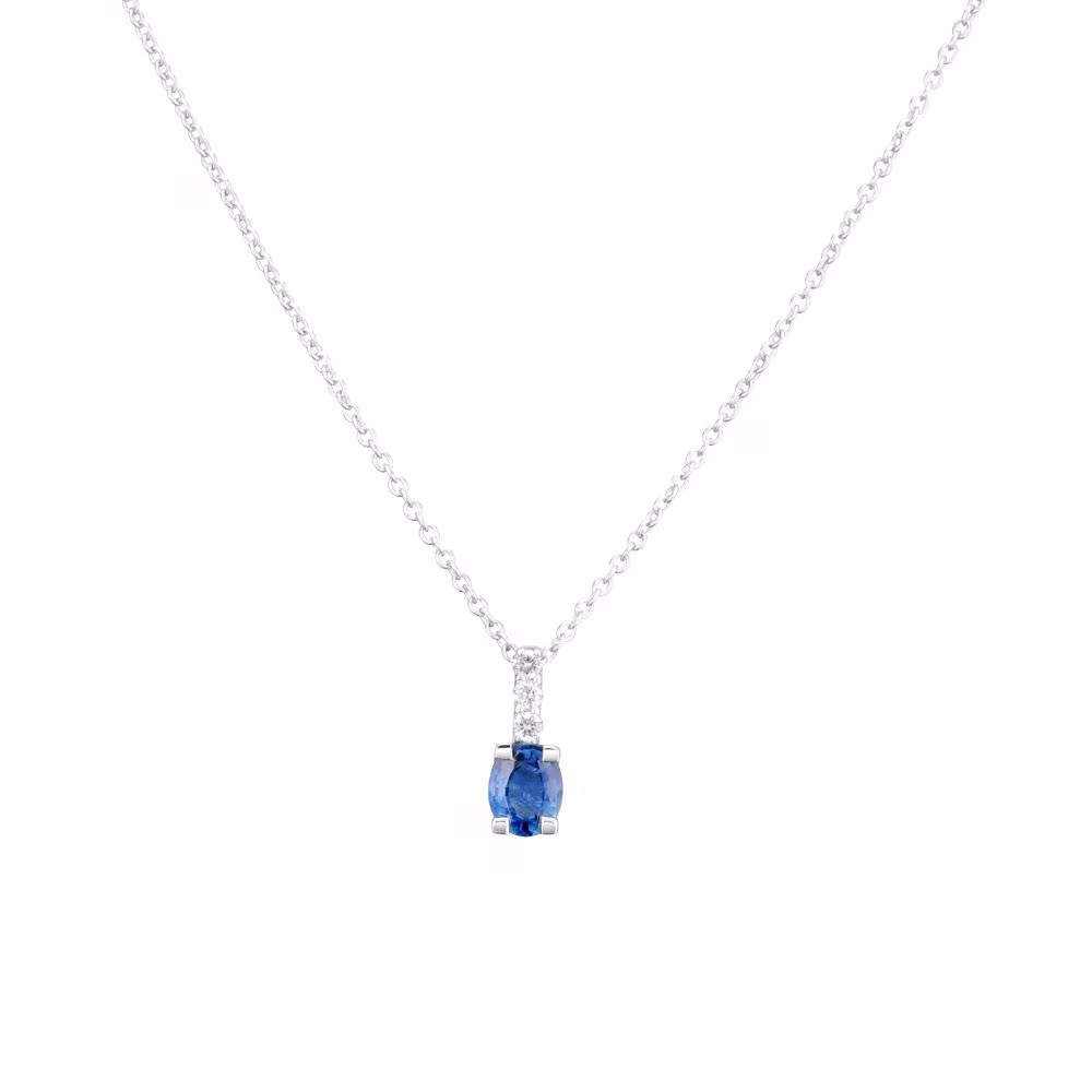 Collier Garel Tara Céleste, or blanc, saphir de Ceylan