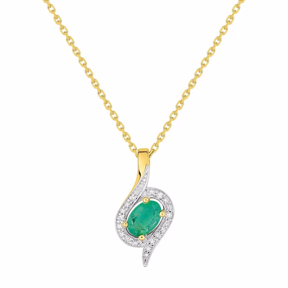Collier Camille, pendentif émeraude ovale, diamant, or jaune
