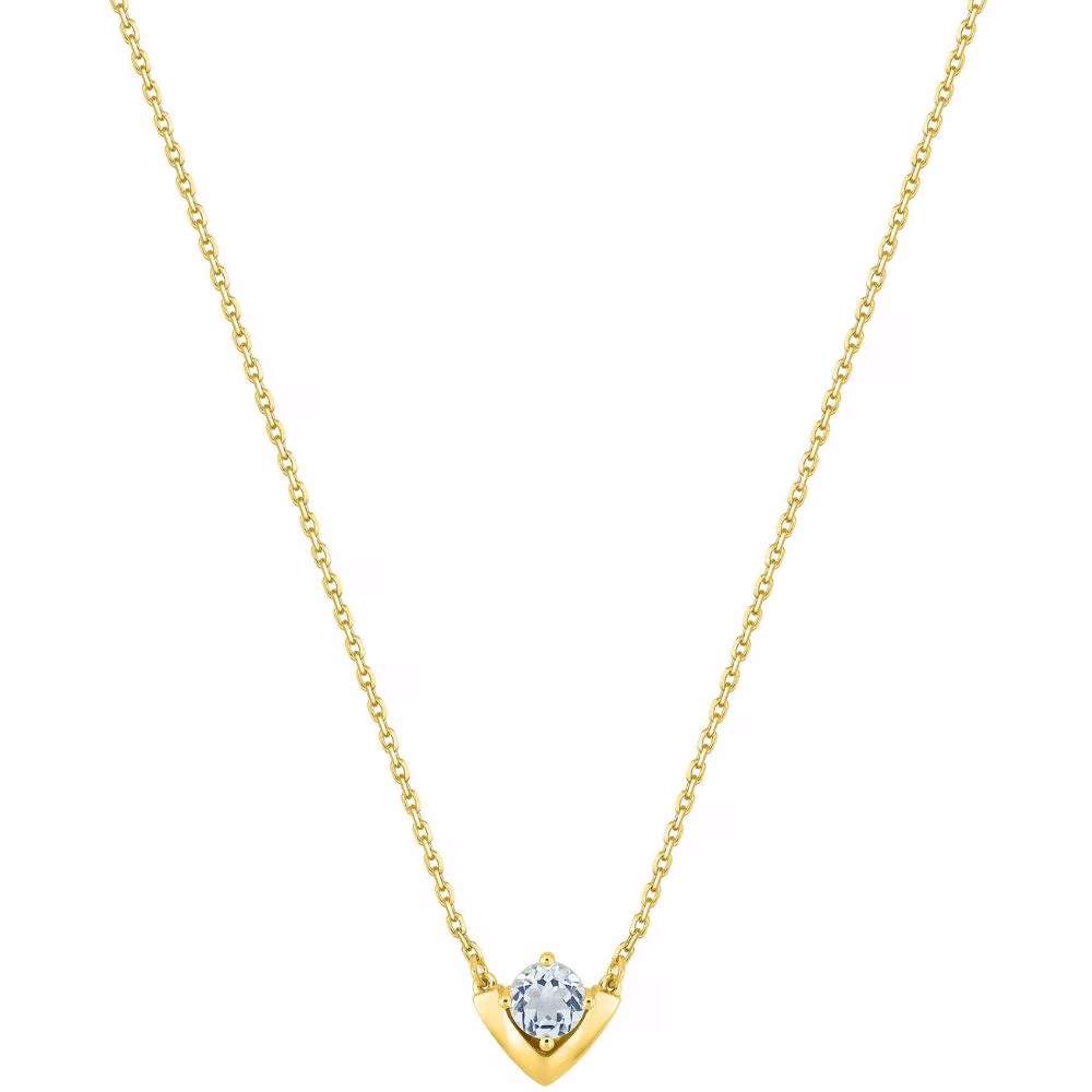 Collier aigue marine, or jaune, forme V
