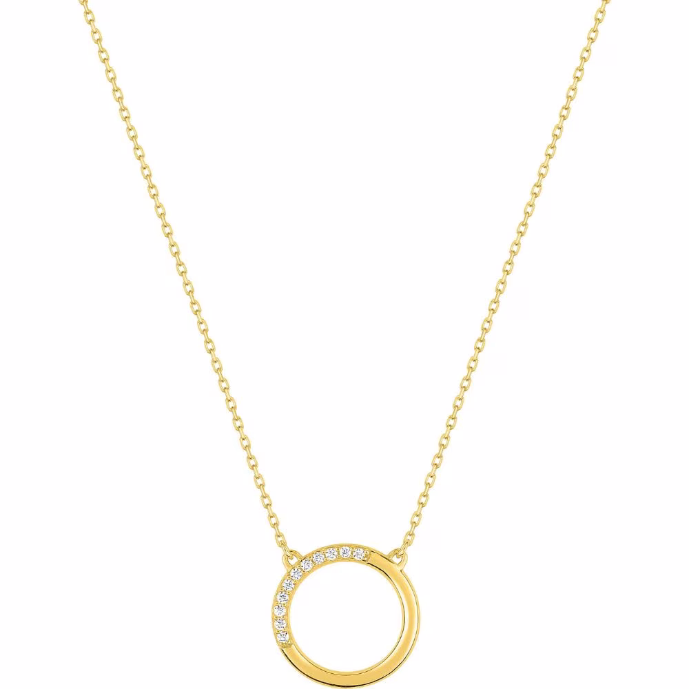 Collier Cercle Ajouré Pavé Or Jaune 9Kt