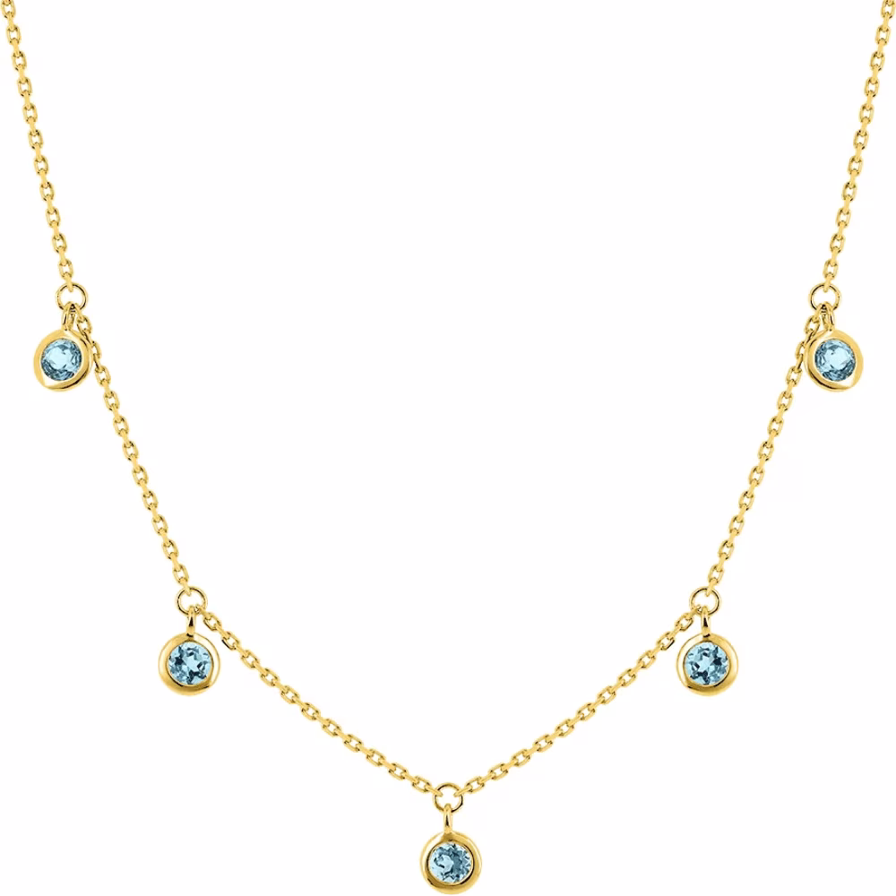 Collier Arlequin Pampilles Topazes Bleues Or Jaune